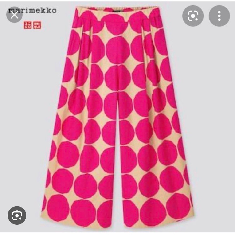 Marimekko Uniqlo Wide Leg Cropped Pants Linen Cotton Polka Dot size Lg pink 215